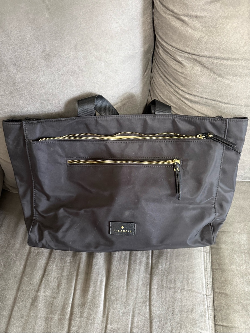 Black Nylon Laptop Tote with Gold Zippers